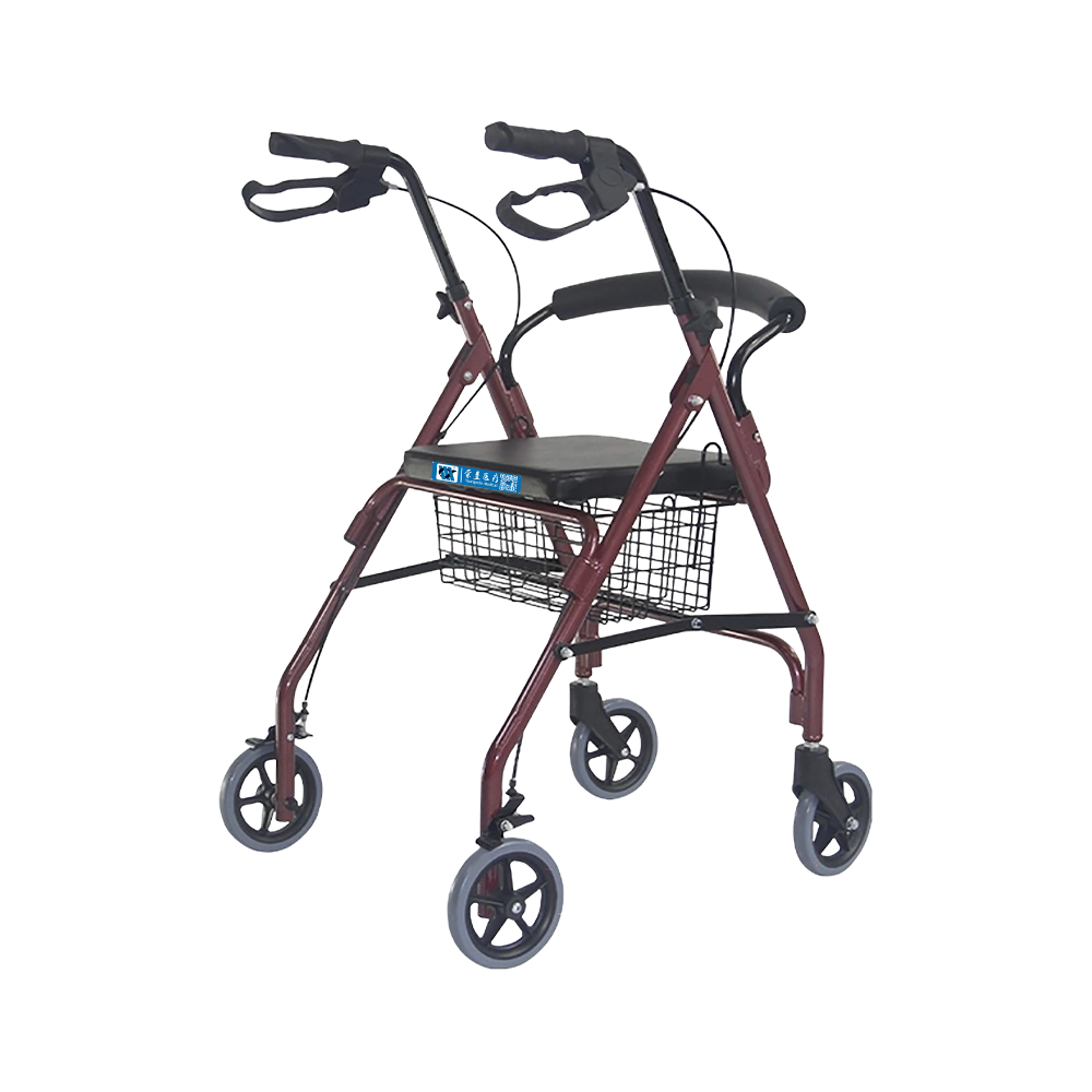 BDWC105 舒适型红色折叠铝合金助行器，承重100公斤，配6英寸脚轮